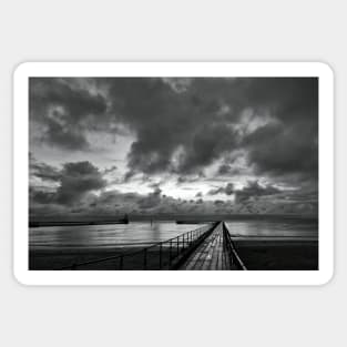 Monochrome sunrise over the Old Wooden Pier Sticker